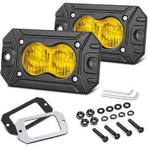 Flush Mount Yellow LED Pods, 2pcs 3 Inch Yellow Fog Lights LED Driving Light Reverse Amber Backup Light Off Road Flood Chase Flush Light Bar for Trucks Pickup UTV SUV ATV