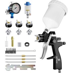 LVLP Air Spray Gun Premium Kit with 1.3/1.5/1.7mm Nozzle & Air Regulator,Automotive Paint Sprayer, for Cars & House DIY Painting Gun(Black)
