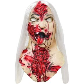 Pigmiss Zombie Mask with Wigs Creepy Bloody Realistic Female Ghostface Mask Scary Halloween Costumes Cosplay Props Adult
