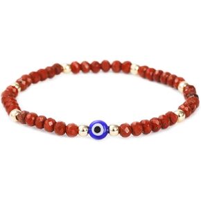 Evil Eye Bracelet - Handmade Natural Stone Red Jasper Faceted Rondelle Beads - Women's Jewelry