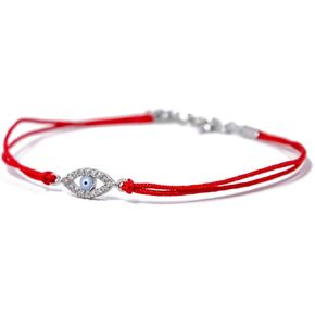 Delicate Sterling Silver Evil Eye Bracelet, Red String with Cubic Zirconia 925 Sterling Silver Jewelry - Evil Eye Protection Bracelet - Symbolic Amulet for Men & Women - 6.5" Length with 1" Extension