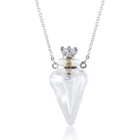 1PC Colorful Cone Bottle Aroma Essential Oil Diffuser Pendant Necklace for Womens Perfume Vial Pendant Necklace Jewelry Unique Gift (Clear Cone)