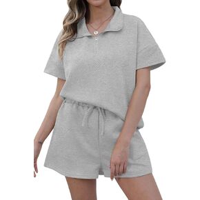 مجموعات Yundai 2 قطعة للنساء Summer Activewear مجموعات مع الرطوبة التي تعمل على تشغيل السراويل القصيرة مع جيب الجيب للهاتف S-XXL