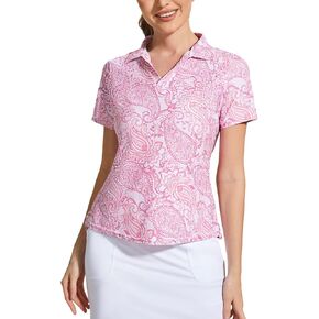 M MOTEEPI Womens Golf Shirt Short Sleeve Quick Dry Womens Polo Shirts Ladies V Neck Outfits Tops Crystal Pink XX-Large