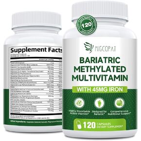 Bariatric Multivitamin with Iron 45mg, Methylated Multivitamin with Vitamin B12 & Methylfolate, Post Surgery Vitamins for Gastric Bypass & Sleeve Patients, Iron Supplement for Women & Men - 120 Caps