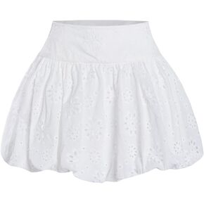 MakeMeChic Women's Casual Bubble Skirt Embroidery Eyelet A Line Flowy Y2K Mini Skirts