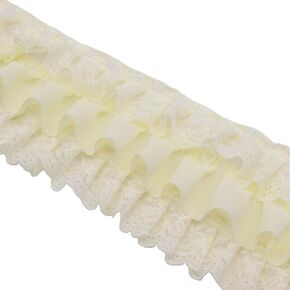 3-3/4" Wide Pleated Chiffon Lace Trims Ruffled Lace Trims for Clothing Sewing DIY Craft Supply (Black-2Yard)