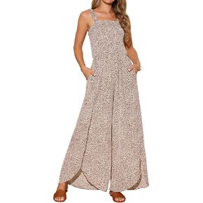 Seta T Women's Casual Loose Overalls Jumpsuits One Piece Sleeveless Split Wide Leg Long Pant Rompers with Pockets