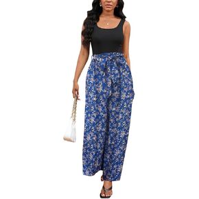 Bdwinz Women Casual Loose Summer Jumpsuit One Piece Print Outfits Sleeveless Wide Leg Pants