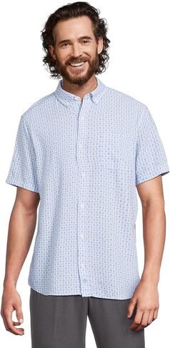 Johnston & Murphy Men Short Sleeve الوهم القميص طباعة الكتان in Saudi Arabia