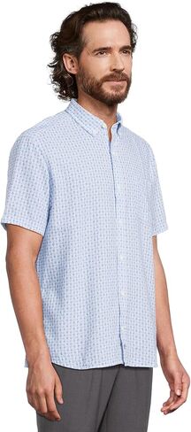 Johnston & Murphy Men Short Sleeve الوهم القميص طباعة الكتان in Saudi Arabia