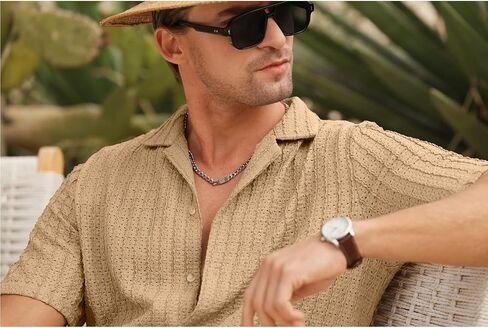 HOTake Men's Casual Summer Beach Shirts Button Down Short Sleeve Crochet Guayabera Shirts in Saudi Arabia