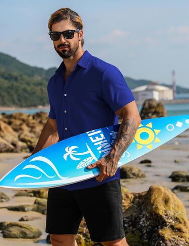 قمصان ثي العضلات الخاصة بالرجال Urru Men Serts Stressed Button Button Button Down Down Trinkle قميص فستان ضئيل نحيف للرجال in Kuwait