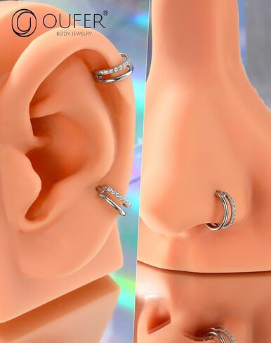 طوق الأنف OUFER 20G/16G ، حلقات أنف مزدوجة للنساء ، 316L من أقراط حلزونية الفولاذ الجراحية ، فئة مفصلية ، مجوهرات ثقب الأنف ، وأطواق الأنف ، والغضاريف الحلزونية مثقوبة المجوهرات -8 ملم in Kuwait
