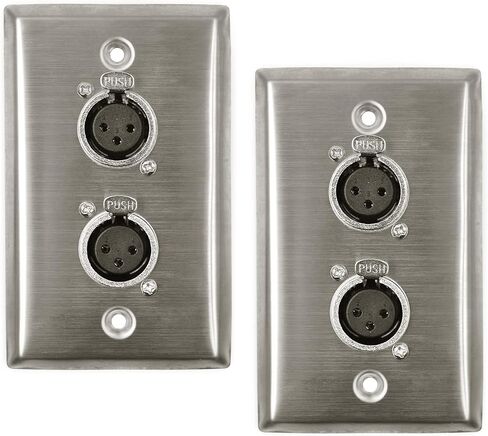 (2 Pack) Stainless Steel Dual XLR Wall Plate, Audio Speakers with 2 XLR Male Connectors, Silver in Kuwait