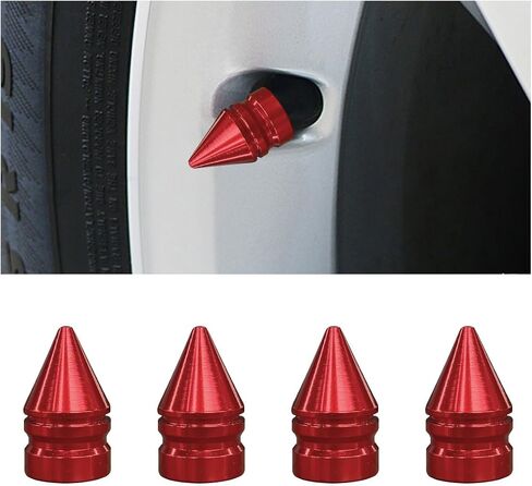 4PCS Conical Car Tire Valve Caps, Aluminum Alloy Tire Valve Stem Covers, Corrosion Resistant Car Rim Dust Caps, Universal Tire Trim Accessories for Trucks, SUVs and Motorcycles (Red) in Saudi Arabia