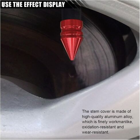 4PCS Conical Car Tire Valve Caps, Aluminum Alloy Tire Valve Stem Covers, Corrosion Resistant Car Rim Dust Caps, Universal Tire Trim Accessories for Trucks, SUVs and Motorcycles (Red) in Saudi Arabia