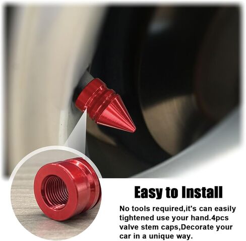 4PCS Conical Car Tire Valve Caps, Aluminum Alloy Tire Valve Stem Covers, Corrosion Resistant Car Rim Dust Caps, Universal Tire Trim Accessories for Trucks, SUVs and Motorcycles (Red) in Saudi Arabia