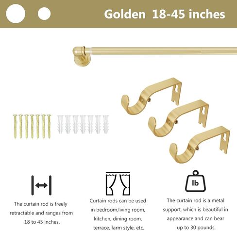 Classic Industrial Curtain Rods, Heavy-Duty Pipe Curtain Rods for Living Rooms, Light Blocking Surround Curtain Rod, Used for Indoor and Outdoor (Golden, 18-45) in Saudi Arabia
