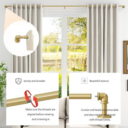 Classic Industrial Curtain Rods, Heavy-Duty Pipe Curtain Rods for Living Rooms, Light Blocking Surround Curtain Rod, Used for Indoor and Outdoor (Golden, 18-45) in Saudi Arabia