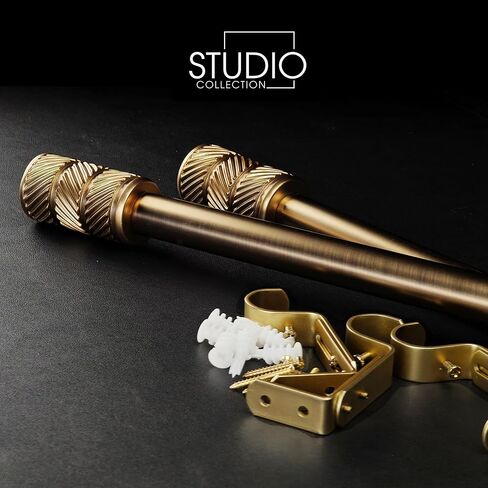 1-1/8 Inch Diameter Antique Gold Curtain Rods with Knurl Design Finial, 36-72 inch Telescoping Single Curtain Rods for window width 24-68 inch, 1 pack in Kuwait