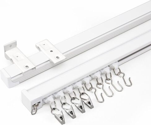 Ceiling Curtain Track Set, Ceiling or Wall Mount 9ft - 12ft, Aluminum Heavy-Duty Curtain Rails, Room Divider Curtain Track for Bedroom, With Silent Slide, Clips and Hooks，White in Saudi Arabia