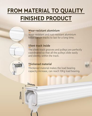 Ceiling Curtain Track Set, Ceiling or Wall Mount 9ft - 12ft, Aluminum Heavy-Duty Curtain Rails, Room Divider Curtain Track for Bedroom, With Silent Slide, Clips and Hooks，White in Saudi Arabia