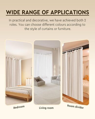 Ceiling Curtain Track Set, Ceiling or Wall Mount 9ft - 12ft, Aluminum Heavy-Duty Curtain Rails, Room Divider Curtain Track for Bedroom, With Silent Slide, Clips and Hooks，White in Saudi Arabia