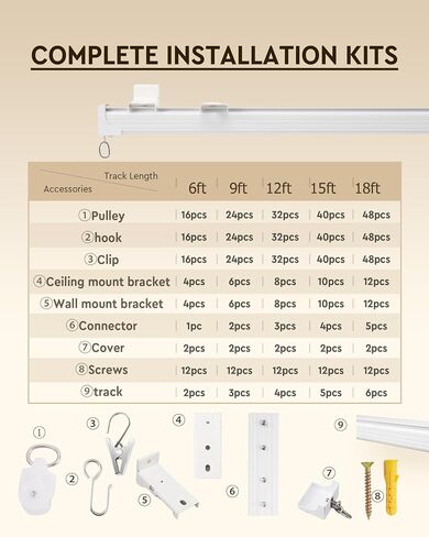 Ceiling Curtain Track Set, Ceiling or Wall Mount 9ft - 12ft, Aluminum Heavy-Duty Curtain Rails, Room Divider Curtain Track for Bedroom, With Silent Slide, Clips and Hooks，White in Saudi Arabia