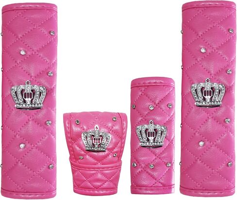 دوتيسي 4 حزم منصات كتف حزام مقعد جلدي مع غطاء ترس من ميدان فرملة اليد بلينغ راينستون كريستالس إكسسوارات للنساء العالمي (الوردي) in Kuwait