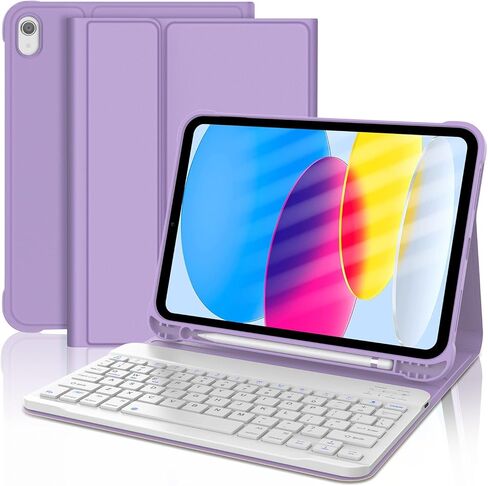 KVAGO for iPad 10th Generation Case with Keyboard 10.9 inch 2022 - Bluetooth Keyboard, 7 Color Backlit, Detachable Wireless, Built-in Pencil Holder - Smart Folio Case in Black in Kuwait