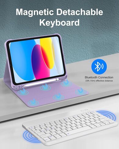 KVAGO for iPad 10th Generation Case with Keyboard 10.9 inch 2022 - Bluetooth Keyboard, 7 Color Backlit, Detachable Wireless, Built-in Pencil Holder - Smart Folio Case in Black in Kuwait