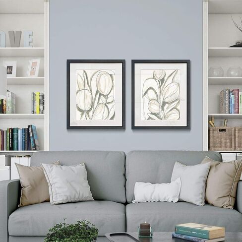 Renditions Gallery Watercolor Leaves 2 Piece Framed Artwork Set, Orange, Blue, Pink Floral, Modern Abstract Art, Black Matte Frame, White Mat, Plexiglass, 16 In W X 20 In H, Made in America in Saudi Arabia