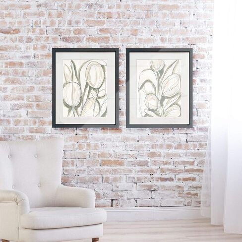 Renditions Gallery Watercolor Leaves 2 Piece Framed Artwork Set, Orange, Blue, Pink Floral, Modern Abstract Art, Black Matte Frame, White Mat, Plexiglass, 16 In W X 20 In H, Made in America in Saudi Arabia