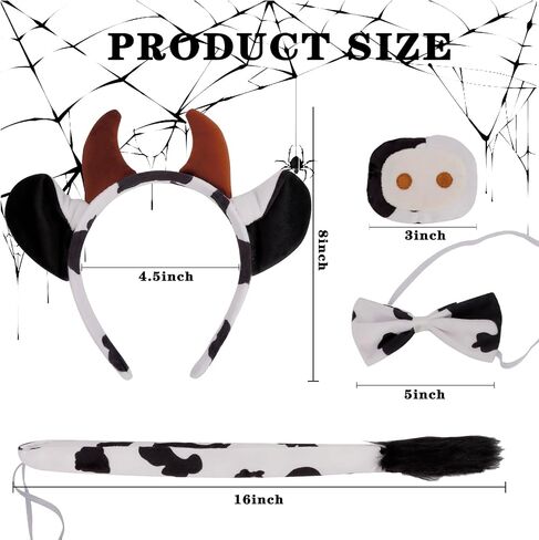 Brown Cow Costume Women Cow Ears Headband Halloween Cow Tail Costume Cow Ears Nose Tail and Bow Tie Cow Accessories Costume Adult Cow Headband in Saudi Arabia