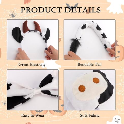 Brown Cow Costume Women Cow Ears Headband Halloween Cow Tail Costume Cow Ears Nose Tail and Bow Tie Cow Accessories Costume Adult Cow Headband in Saudi Arabia