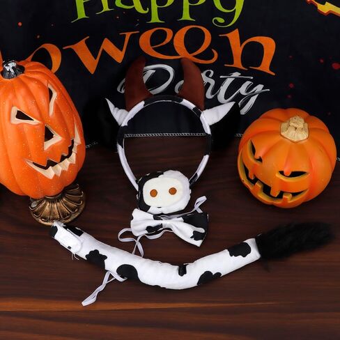 Brown Cow Costume Women Cow Ears Headband Halloween Cow Tail Costume Cow Ears Nose Tail and Bow Tie Cow Accessories Costume Adult Cow Headband in Saudi Arabia
