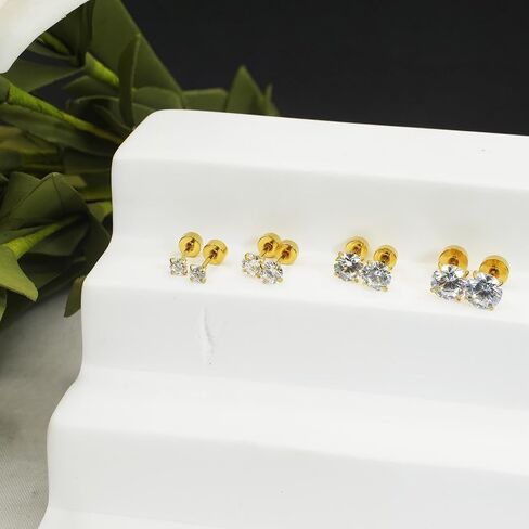 Gold plated earrings and CZ Studs sets | 4pair Septum rings Hinged Clicker Segment Gold Earrings Hoop 6-8-10-12mm 18g（1.0mm）| 4pair cubic zirconia Hypoallergenic Studs 3-4-5-6mm screw back Fashion Surgical Steel | Helix Cartilage Daith Tragus Sleeper Earr in Saudi Arabia