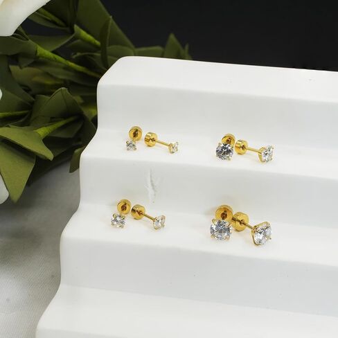 Gold plated earrings and CZ Studs sets | 4pair Septum rings Hinged Clicker Segment Gold Earrings Hoop 6-8-10-12mm 18g（1.0mm）| 4pair cubic zirconia Hypoallergenic Studs 3-4-5-6mm screw back Fashion Surgical Steel | Helix Cartilage Daith Tragus Sleeper Earr in Saudi Arabia
