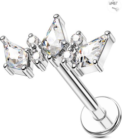 Jewseen 925 Sterling Silver Flat Back Stud Earring Internally Threaded Cartilage Stud CZ Conch Piercing Jewelry 16G Helix Labret Lip Ring for Women Men in Saudi Arabia