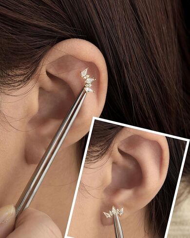 Jewseen 925 Sterling Silver Flat Back Stud Earring Internally Threaded Cartilage Stud CZ Conch Piercing Jewelry 16G Helix Labret Lip Ring for Women Men in Saudi Arabia