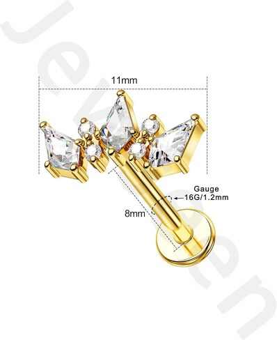 Jewseen 925 Sterling Silver Flat Back Stud Earring Internally Threaded Cartilage Stud CZ Conch Piercing Jewelry 16G Helix Labret Lip Ring for Women Men in Saudi Arabia