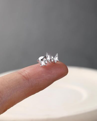 Jewseen 925 Sterling Silver Flat Back Stud Earring Internally Threaded Cartilage Stud CZ Conch Piercing Jewelry 16G Helix Labret Lip Ring for Women Men in Saudi Arabia