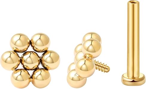 FANSING Beaded Flower Flat Back Earring for Helix Cartilage Conch Tragus Internally Threaded Labret Stud in Saudi Arabia