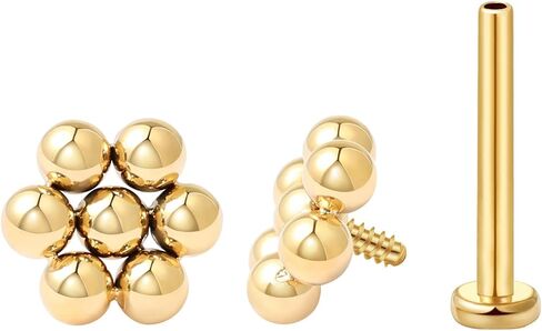 FANSING Beaded Flower Flat Back Earring for Helix Cartilage Conch Tragus Internally Threaded Labret Stud in Saudi Arabia