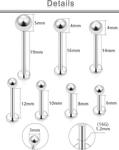 Yaalozei 16G 6mm-19mm Bars Lip Rings Labret Jewelry Medusa Piercing Jewelry 316L Surgical Steel Silver Cartilage Helix Tragus Earring Stud Piercing Jewelry for Women Men in Saudi Arabia