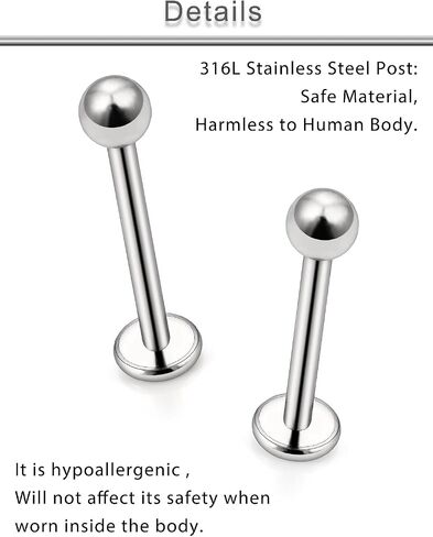 Yaalozei 16G 6mm-19mm Bars Lip Rings Labret Jewelry Medusa Piercing Jewelry 316L Surgical Steel Silver Cartilage Helix Tragus Earring Stud Piercing Jewelry for Women Men in Saudi Arabia