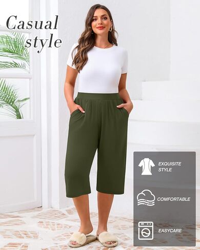 Huukaey 3 Pack Women's Plus Capri Salts ، Cotton Wide Leg Capris Spectupant in Saudi Arabia