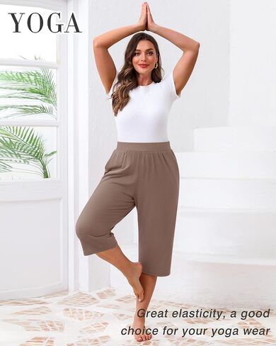 Huukaey 3 Pack Women's Plus Capri Salts ، Cotton Wide Leg Capris Spectupant in Saudi Arabia