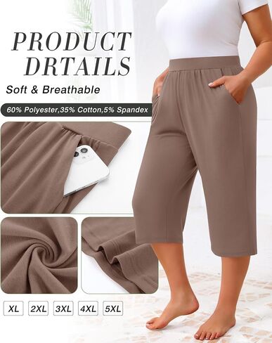 Huukaey 3 Pack Women's Plus Capri Salts ، Cotton Wide Leg Capris Spectupant in Saudi Arabia